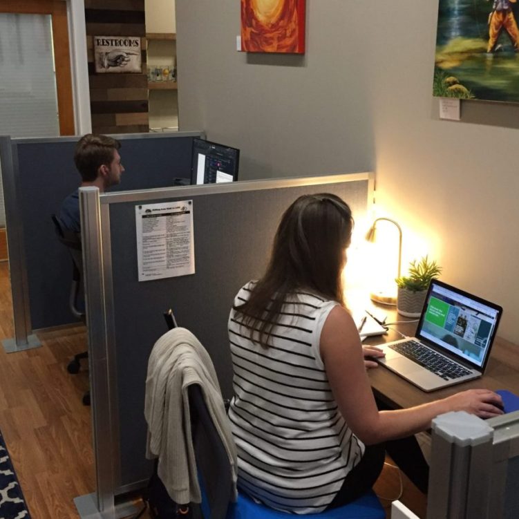 People working at Focal Point Coworking in Asheville, North Carolina